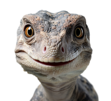 AI generated close up portrait of baby t rex dinosaur with adorable expression, isolated on transparent background, generative ai png