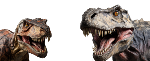AI generated close up portrait of t rex dinosaur with roaring expression, isolated on transparent background, generative ai png