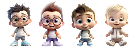 ai généré ensemble de 3d personnage des illustrations de adorable mignonne bébés avec en riant expressions. génératif ai png