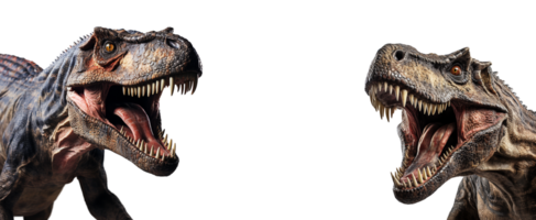 AI generated close up portrait of t rex dinosaur with roaring expression, isolated on transparent background, generative ai png