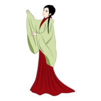 chinois fille dans traditionnel robe en portant une chinois lanterne, dessin animé chinois fille, chinois Nouveau année personnage dans plat conception, jolie Japonais kimono fille png