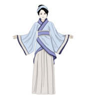 Chinesisch Mädchen im traditionell Kleid halten ein Chinesisch Laterne, Karikatur Chinesisch Mädchen, Chinesisch Neu Jahr Charakter im eben Design, ziemlich japanisch Kimono Mädchen png