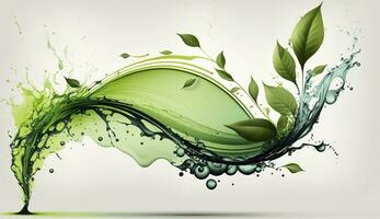 AI generated Green herbal tea wave splash with leaves flow. AI Generated photo