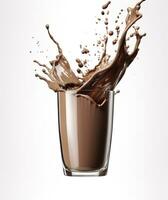 AI generated Glass with splashing cocoa, Chocolate Pouring, and splash. 3d illustration.  AI Generated photo