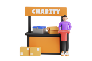 Volunteers collecting clothes for donating 3d illustration. volunteering and charity. 3d illustration png