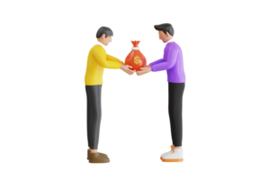 People Giving Donations To Needy 3D Illustration. The concept of giving money to the needy. 3d illustration png