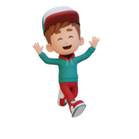 3D cute boy in jumping pose png