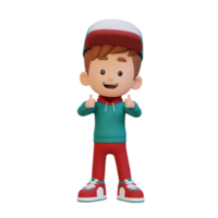 3D kid character give a thumbs up with cute happy face png