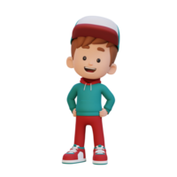 3D cute kid character in confident pose hand on hip png