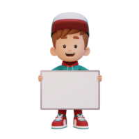 3D kid character holding a blank placard png