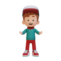 3D kid character in talking and explaining pose png