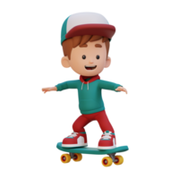 3D kid character ride skateboard png