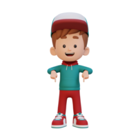 3D cute kid pointing hand to bottom png