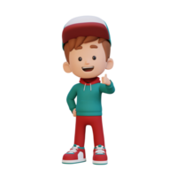 3D kid character give a thumb up with cute happy face png