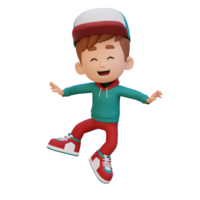 3D cute boy in jumping pose png