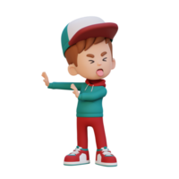 3D cute kid character rejection pose png