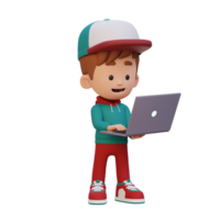 3D kid Character working on a Laptop png