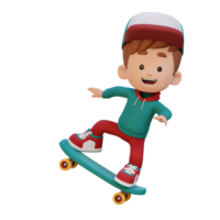 3D kid character ride skateboard png