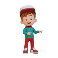 3d carino ragazzo puntamento mano per il lato png