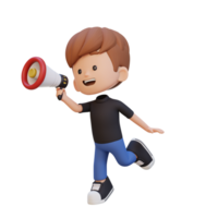 3D cute kid Character jumping and talking on Megaphone png