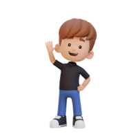 3D kid character waving hand with cute happy face png