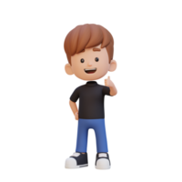 3D kid character give a thumb up with cute happy face png