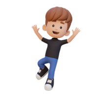 3D cute boy in jumping pose png