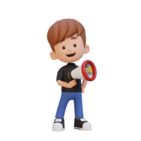 3D cute kid Character Holding a Megaphone png