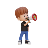 3D cute kid Character talking on Megaphone png