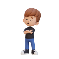 3D cute kid character rejection pose png