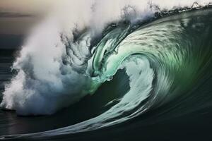 AI generated Extreme close up of thrashing emerald ocean waves. AI Generated photo