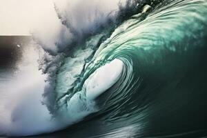 AI generated Extreme close up of thrashing emerald ocean waves. AI Generated photo