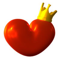 3D render icon of a red heart with a golden crown. png