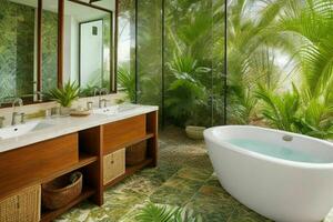 AI generated Tropical Style Bathroom. Pro Photo