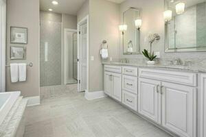 AI generated Transitional Style Bathroom. Pro Photo