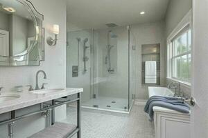 AI generated Transitional Style Bathroom. Pro Photo