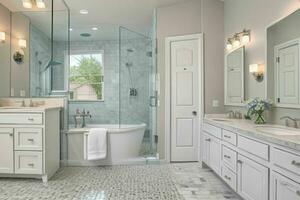 AI generated Transitional Style Bathroom. Pro Photo