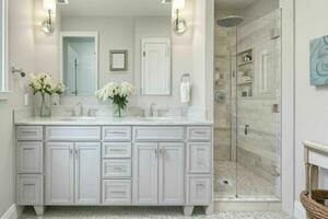 AI generated Transitional Style Bathroom. Pro Photo