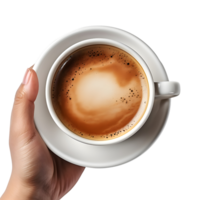 ai generato superiore giù Visualizza di mano con caffè tazza png