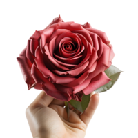 AI generated Hand Holding a Stunning Red Rose, Romantic Gesture png