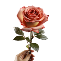 ai généré main en portant une vibrant rouge rose, passionné fleurit png