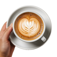 AI generated Top View Hand Clutching Steaming Mug, Cozy Coffee Break png