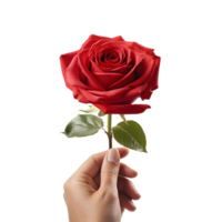 ai gegenereerd hand- Holding een stoutmoedig rood roos, gebaar van liefde png