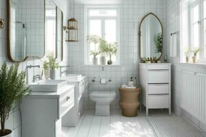 AI generated Scandinavian Style Bathroom. Pro Photo