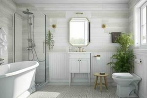 AI generated Scandinavian Style Bathroom. Pro Photo