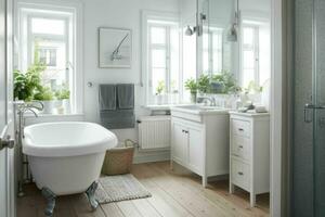 AI generated Scandinavian Style Bathroom. Pro Photo