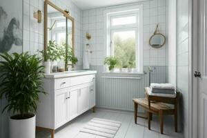 AI generated Scandinavian Style Bathroom. Pro Photo