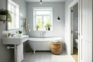 AI generated Scandinavian Style Bathroom. Pro Photo