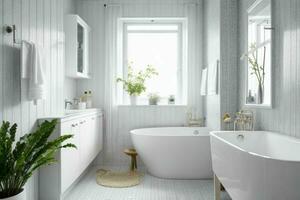 AI generated Scandinavian Style Bathroom. Pro Photo