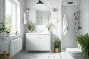 AI generated Scandinavian Style Bathroom. Pro Photo